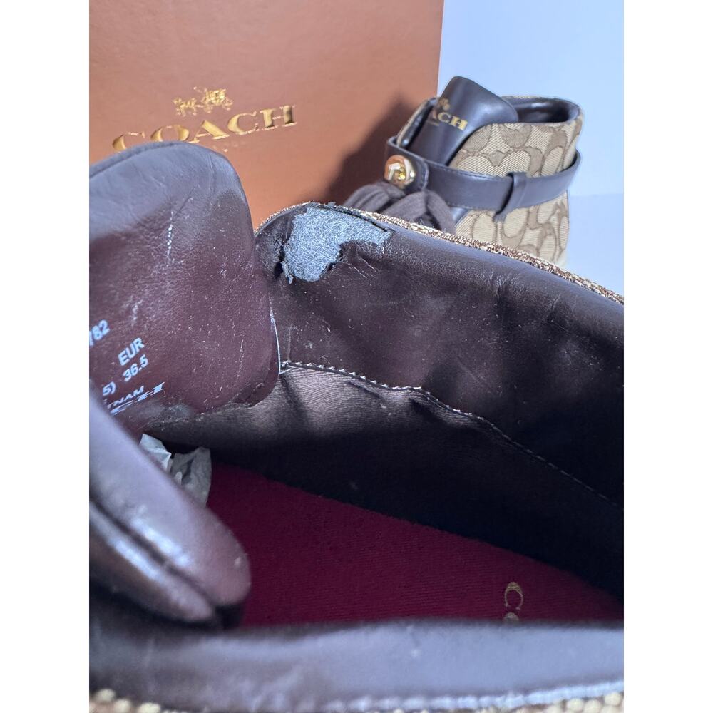 Coach Ray Outline Signature High Top Sneakers Khaki Chestnut 6.5 New Defect - Picture 4 of 14